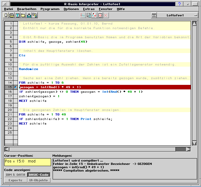 Fehlerzeile im Programmcode